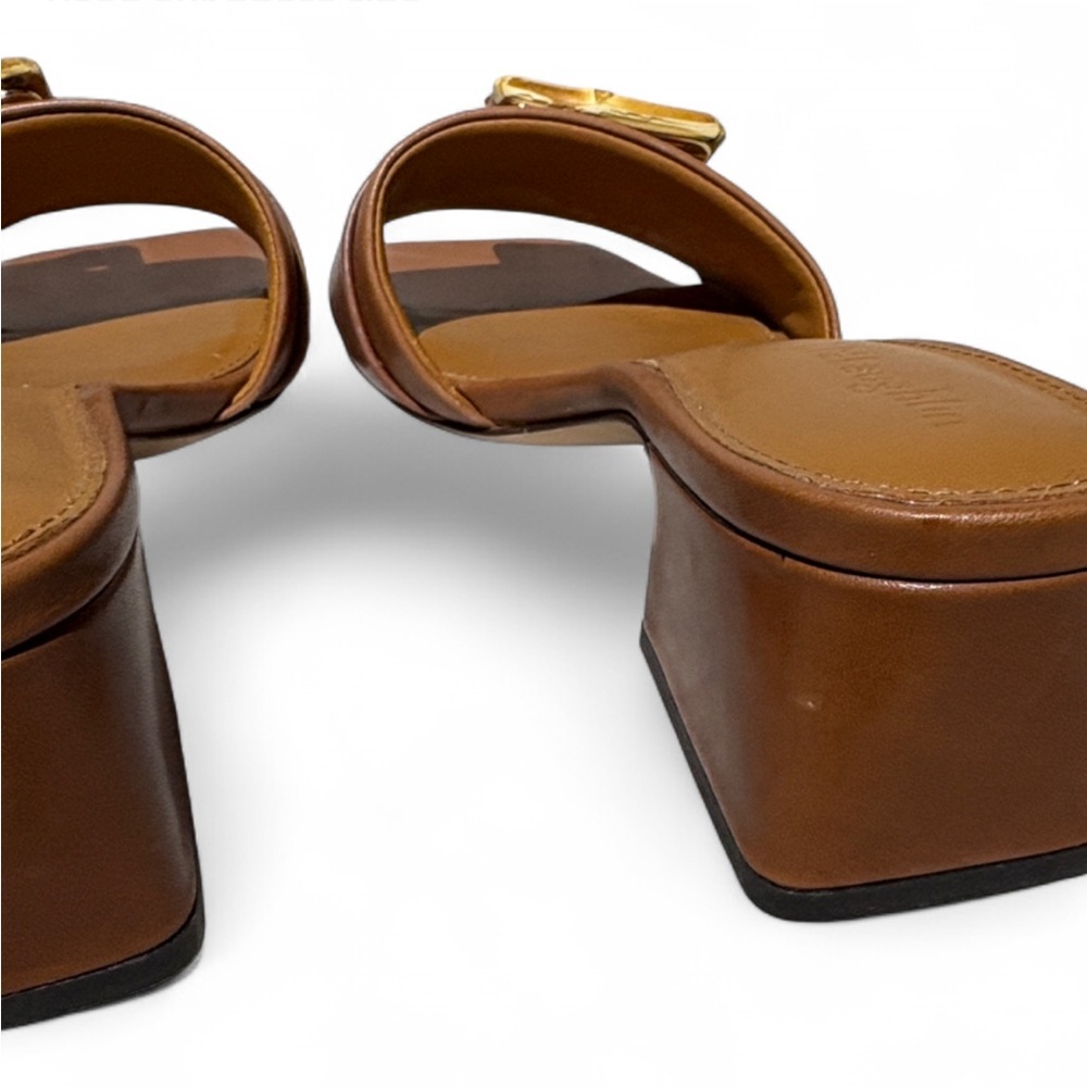 J. McLaughlin Bamboo Buckle Leather Slide Sandals with Block Heel - Picture 10 of 14
